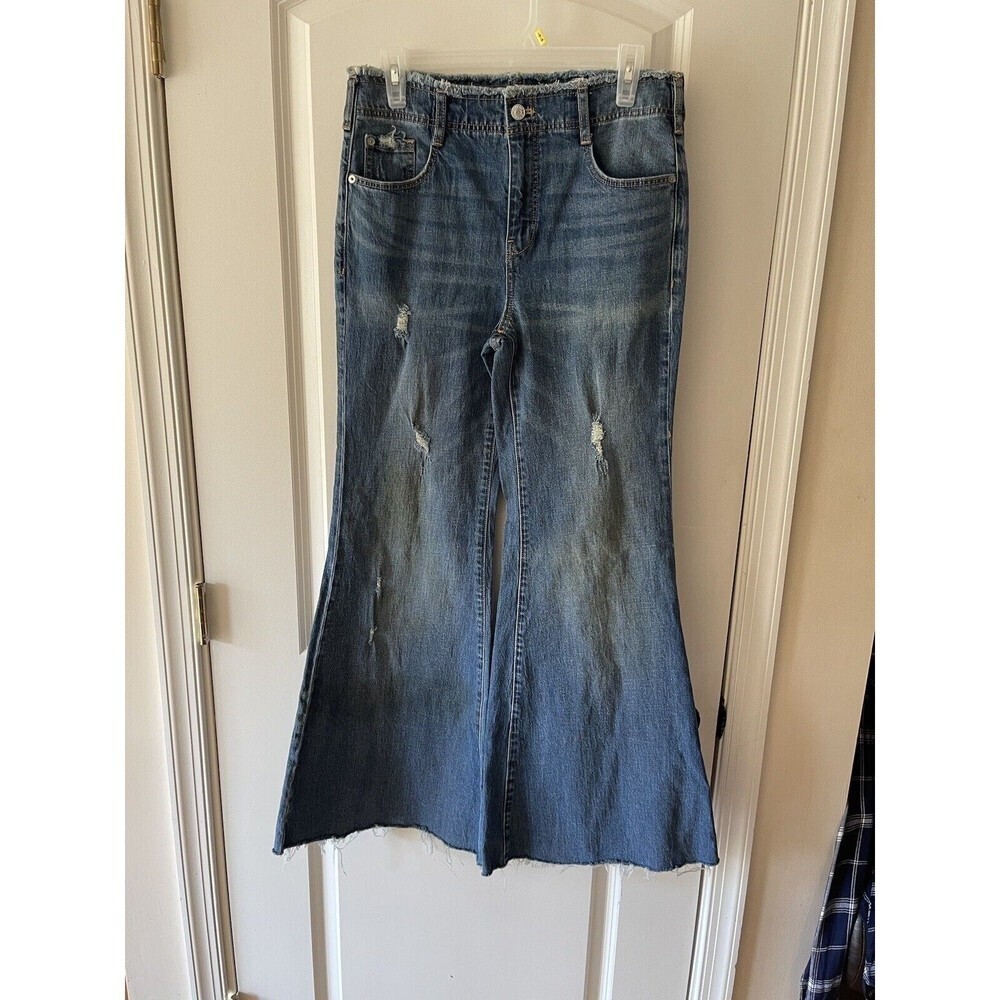 Anthropologie Pilcro Size 28 High Waist Bell Bottom Jeans Stained Design